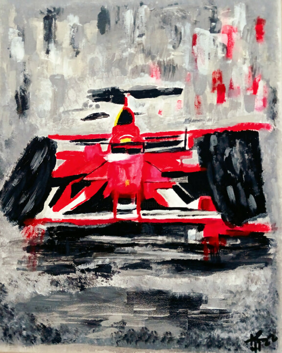 Painting of a red Formula 1 race car